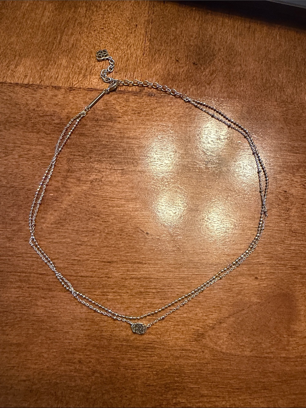 Kendra Scott Silver Double-Layer Necklace with Pavé Charm